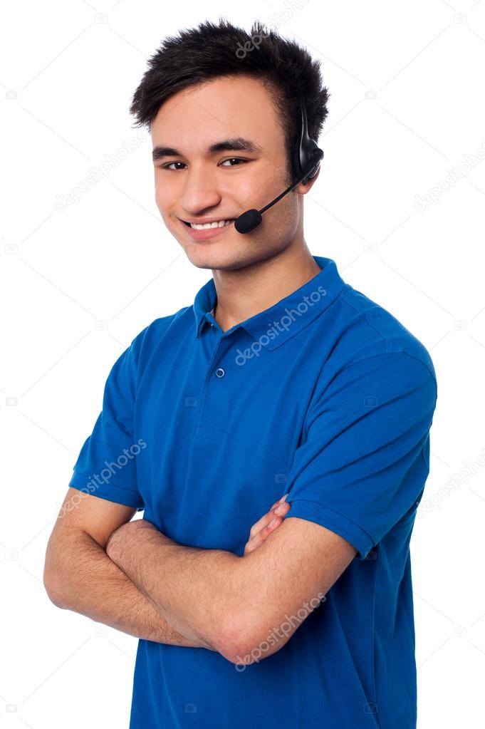 Confident male customer support executive