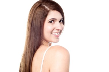 şehvetli kadın parlak bir gülümseme giymek