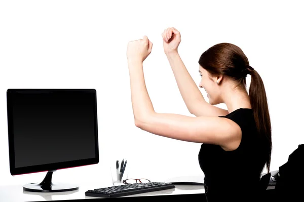 Excited young business lady — Stock Photo, Image