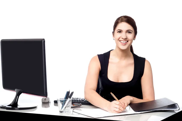 Corporate lady preparing documents — Stock Photo, Image