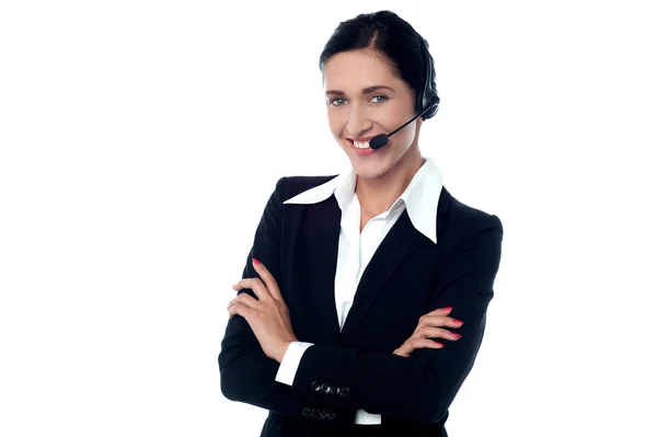 Confiante sorrindo equipe de suporte ao cliente feminino — Fotografia de Stock