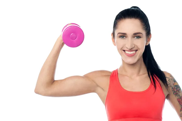 Woman working out with dumbbell — Stock Photo, Image