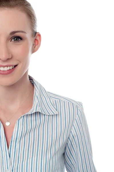 Cropped image of a smiling young woman — Stock Photo, Image