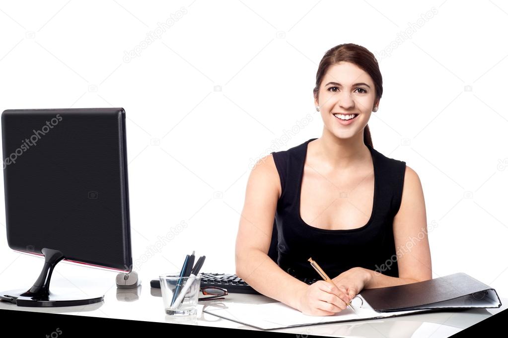 Corporate lady preparing documents