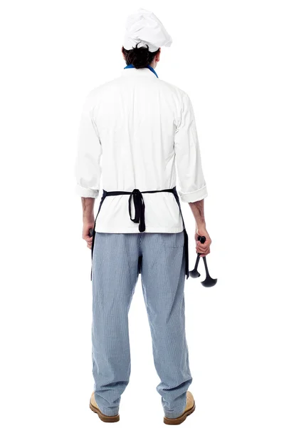 Back pose of a male chef in uniform — Stock Photo, Image