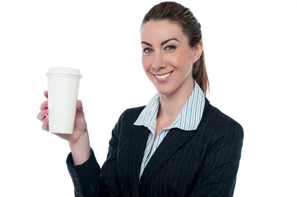 Business lady beverage in possesso — Foto Stock