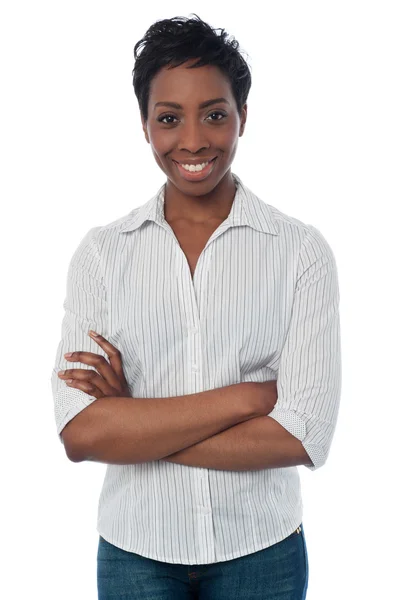 Woman in casuals, arms crossed — Stock Photo, Image