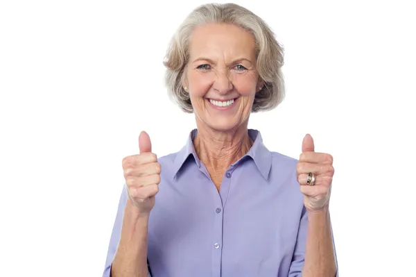 Smiling old lady thumbs up — Stock Photo, Image