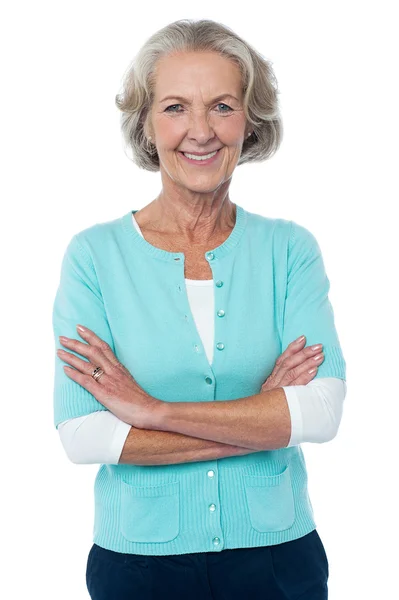 Old lady in casual wear posing confidently — Stock Photo, Image