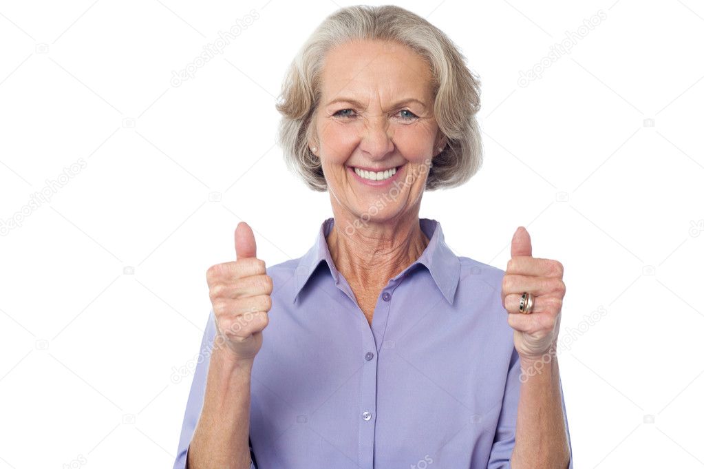 Smiling old lady thumbs up