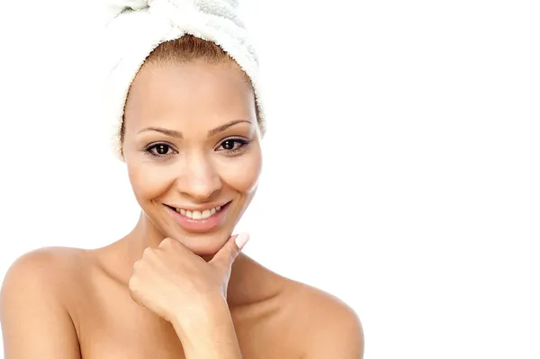 Spa woman with towel wrapped on her head — Stock Photo, Image