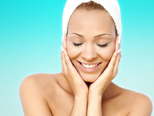 Pretty spa woman with towel on her head — Stock Photo, Image