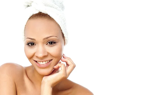 Spa woman with towel wrapped on her head — Stock Photo, Image