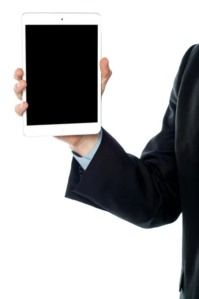 Guy holding tablet pc, cropped image. — Stock Photo, Image