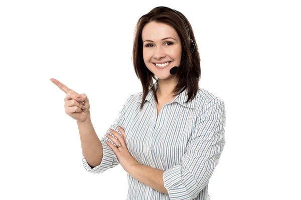 Confident smiling female telecaller — Stock Photo, Image