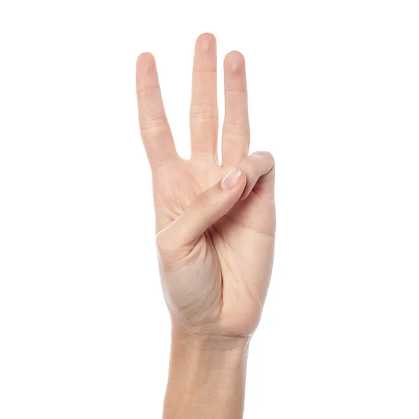 Female hand showing number three — Stock Photo, Image