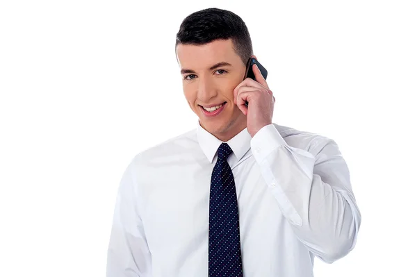 Lächelnder Manager kommuniziert mit dem Kunden — Stockfoto