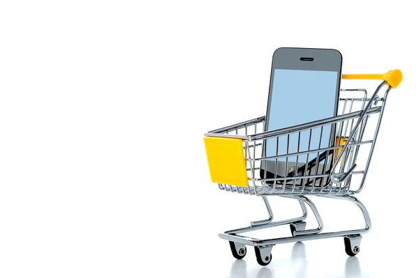 Mobile phone in shopping cart — Stock Photo, Image