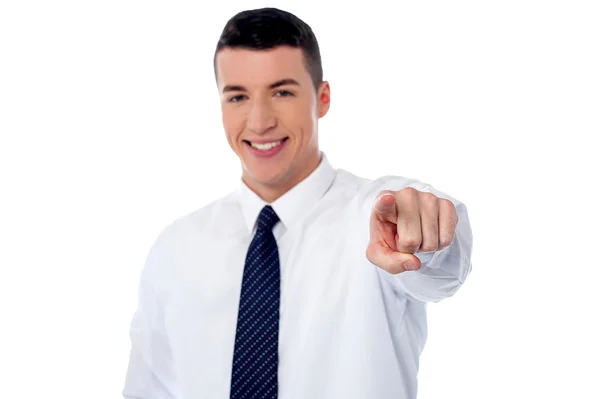 Young smiling businessman pointing you out — Stock Photo, Image