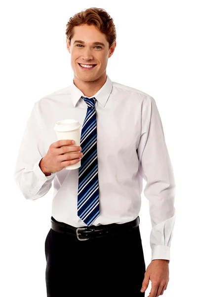 Corporate man holding cold beverage — Stock Photo, Image