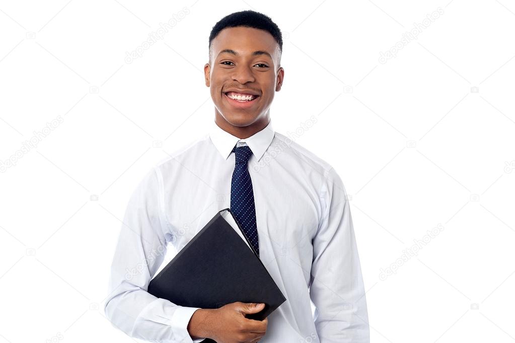 Young businessman holding business file