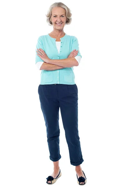 Old lady in casual wear posing confidently — Stock Photo, Image