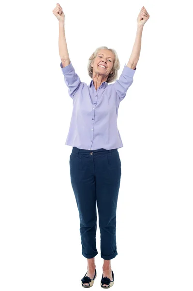 Full length image of excited aged lady — Stock Photo, Image