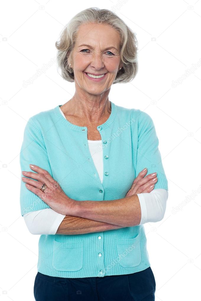 Old lady in casual wear posing confidently