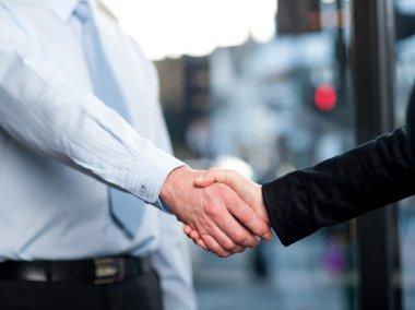 Close-up of business people handshaking clipart