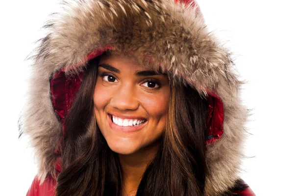 Attractive girl in fur hood — Stock Photo, Image
