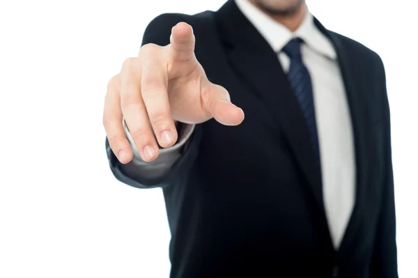 Businessman hand touching virtual screen — Stock Photo, Image