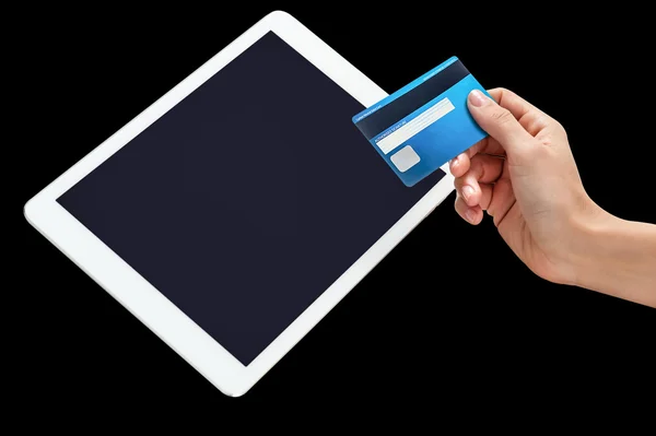 Carta di credito e dispositivo tablet pc — Foto Stock