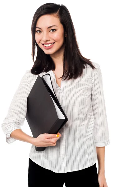 Corporate lady holding business folder — Stock Photo, Image