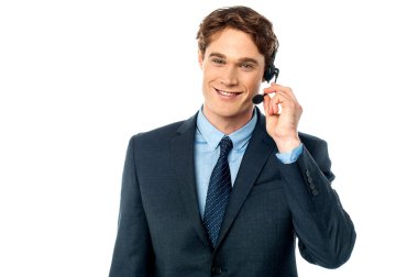 Customer support agent assisting customers clipart