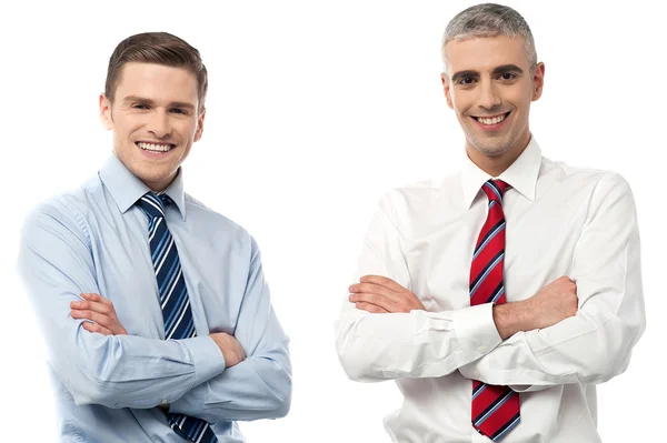 Glimlachende zakenmensen samen poseren — Stockfoto