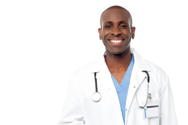 Physician with lab coat and stethoscope — Stock Photo, Image