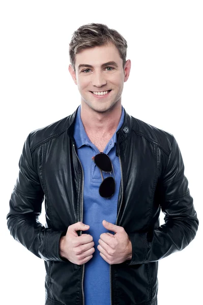 Man with black leather jacket — Stock Photo, Image