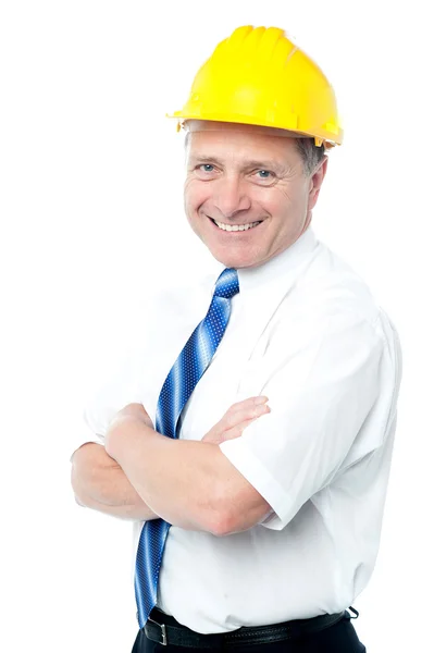 Arquiteto bem sucedido em chapéu duro amarelo — Fotografia de Stock