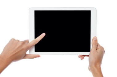 Tablet ekranında işaret parmağı
