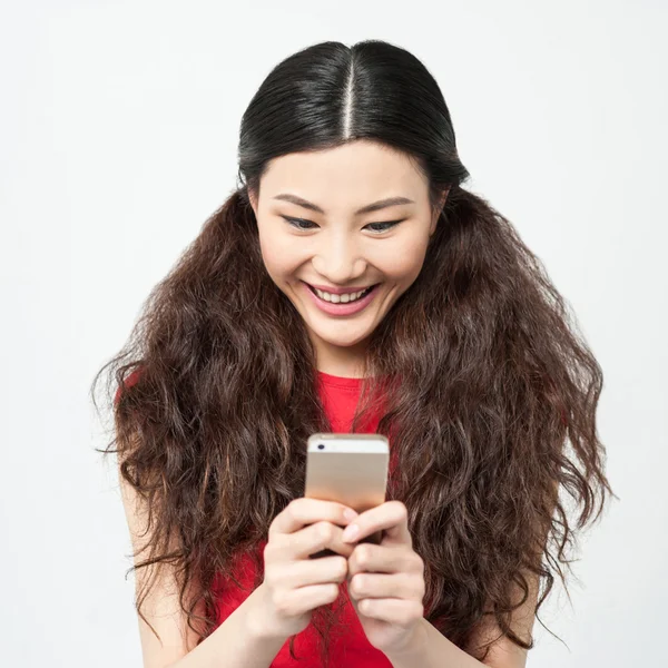 Girl reading messages — Stock Photo, Image