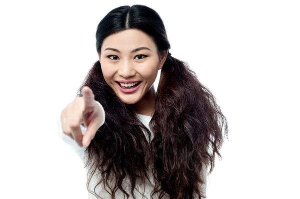 Fashion girl pointing you out — Stock Photo, Image