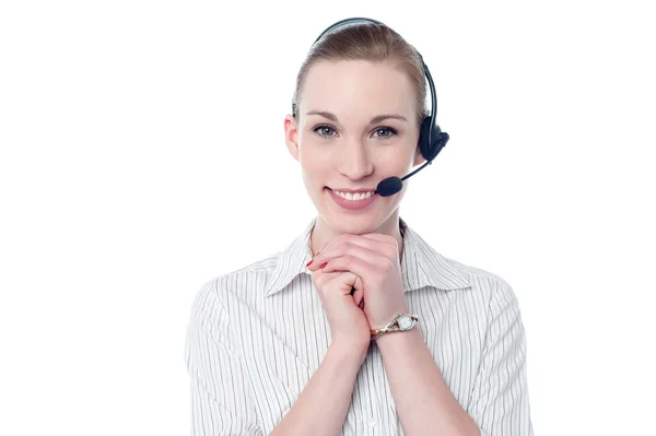Call center mulher com fone de ouvido — Fotografia de Stock