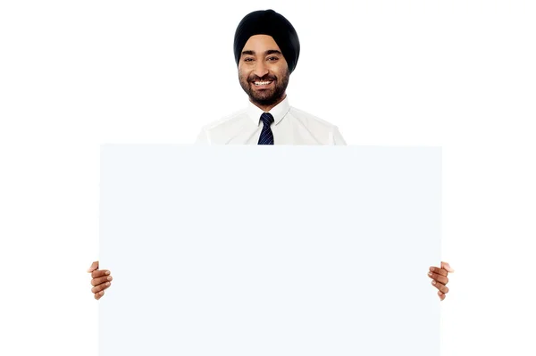 Business man holding sign board — Stock Photo, Image