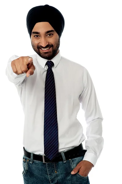 Businessman pointing towards camera — Stock Photo, Image