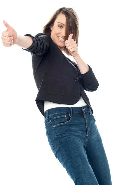 Business woman with thumbs up — Stock Photo, Image