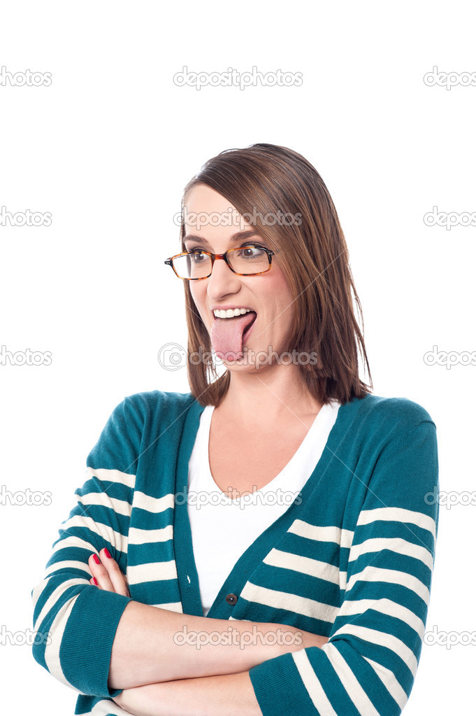 Woman making grimace