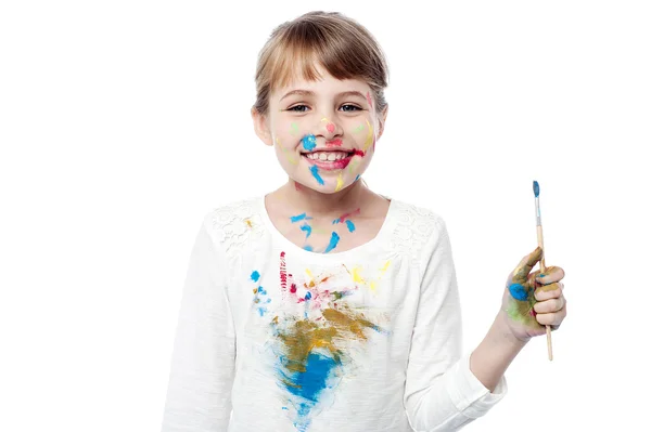 Little girl with paint brush — Stock Photo, Image