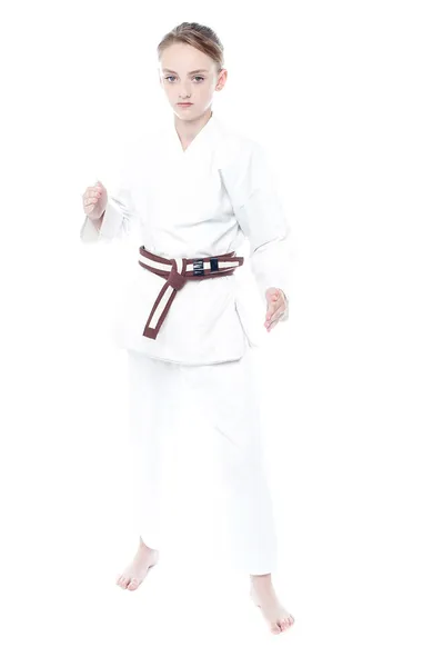 Karate-Mädchen bereit für den Wettkampf — Stockfoto