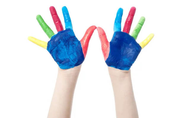 Two painted colorful hands — Stock Photo, Image