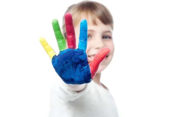 Girl showing painted hand — Stock Photo, Image